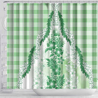 Aloha Hawaii Palaka Shower Curtain Green Plumeria Lei - Polynesian Pride