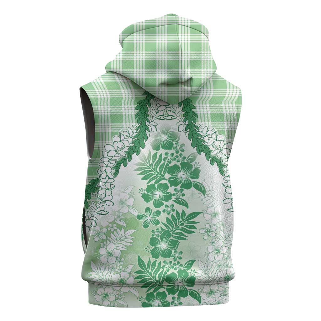 Aloha Hawaii Palaka Sleeveless Hoodie Green Plumeria Lei - Polynesian Pride