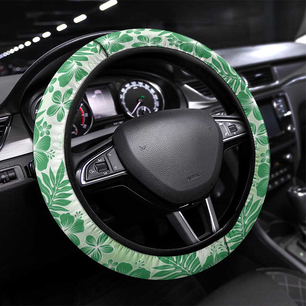 Aloha Hawaii Palaka Steering Wheel Cover Green Plumeria Lei - Polynesian Pride