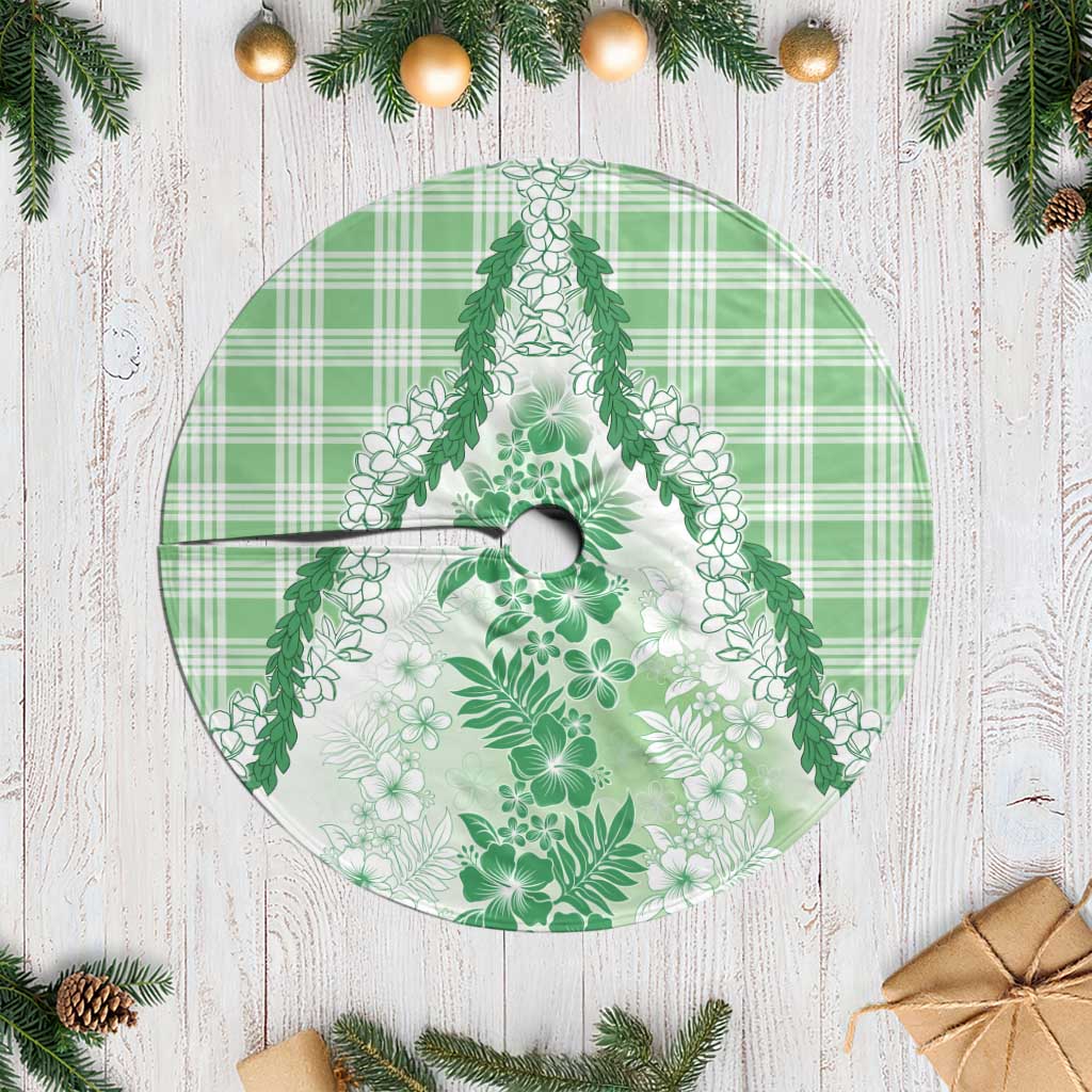 Aloha Hawaii Palaka Tree Skirt Green Plumeria Lei - Polynesian Pride