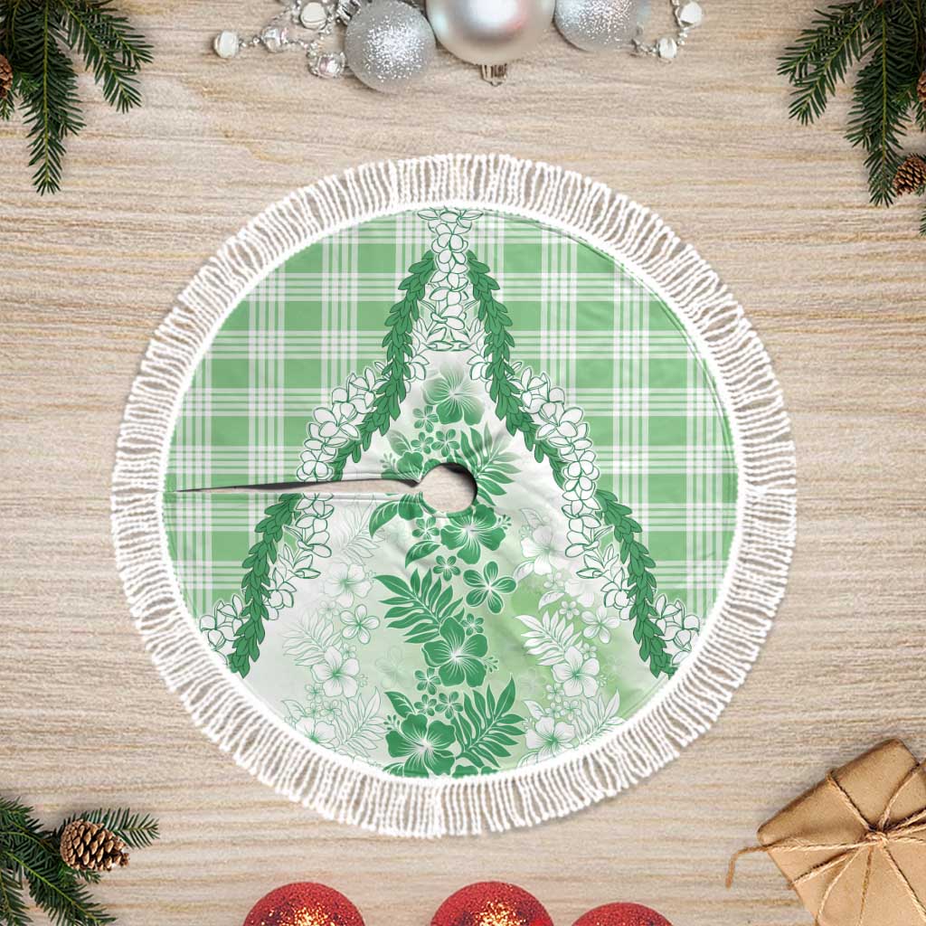 Aloha Hawaii Palaka Tree Skirt Green Plumeria Lei - Polynesian Pride