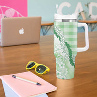 Aloha Hawaii Palaka Tumbler With Handle Green Plumeria Lei - Polynesian Pride