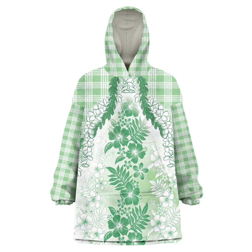 Aloha Hawaii Palaka Wearable Blanket Hoodie Green Plumeria Lei - Polynesian Pride