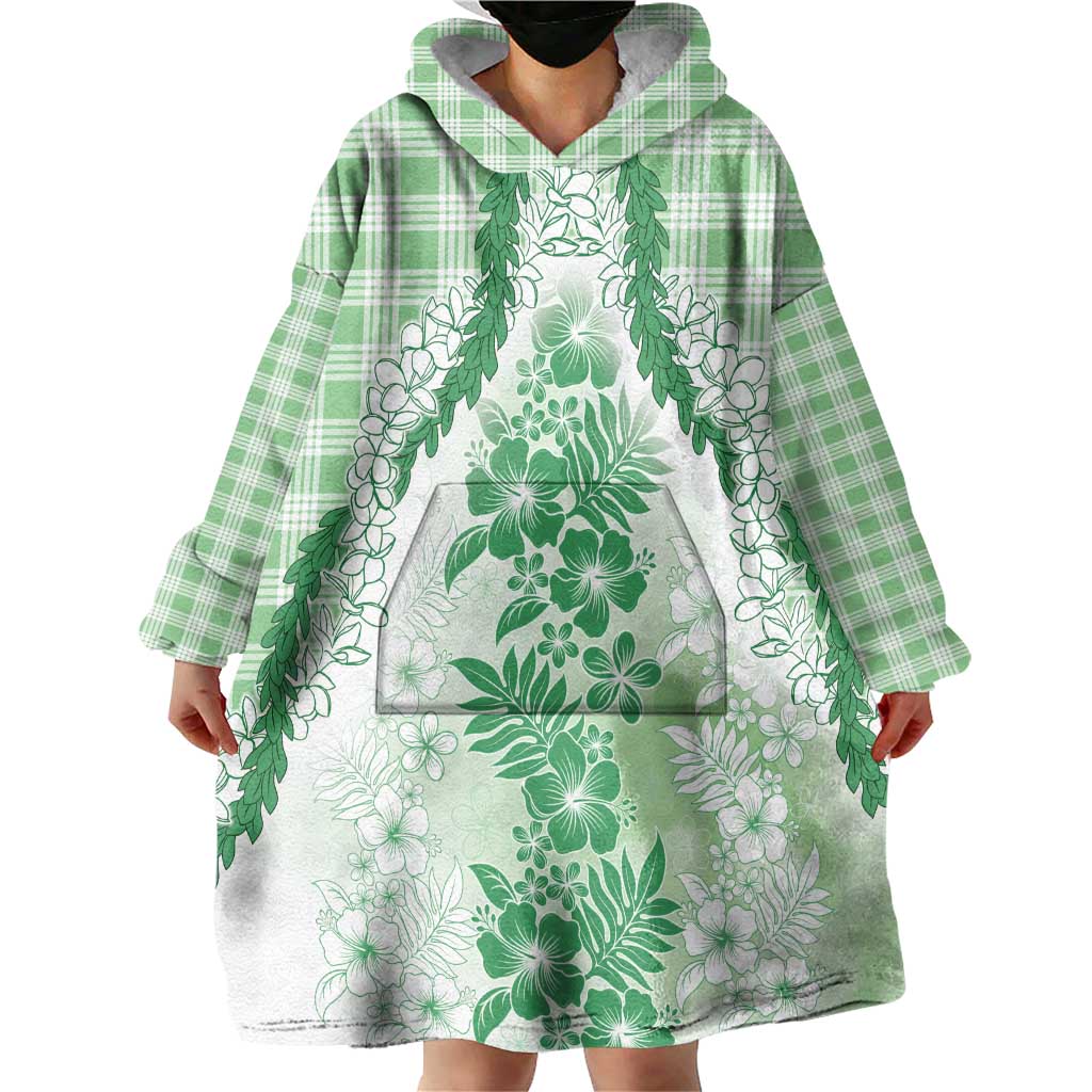 Aloha Hawaii Palaka Wearable Blanket Hoodie Green Plumeria Lei - Polynesian Pride