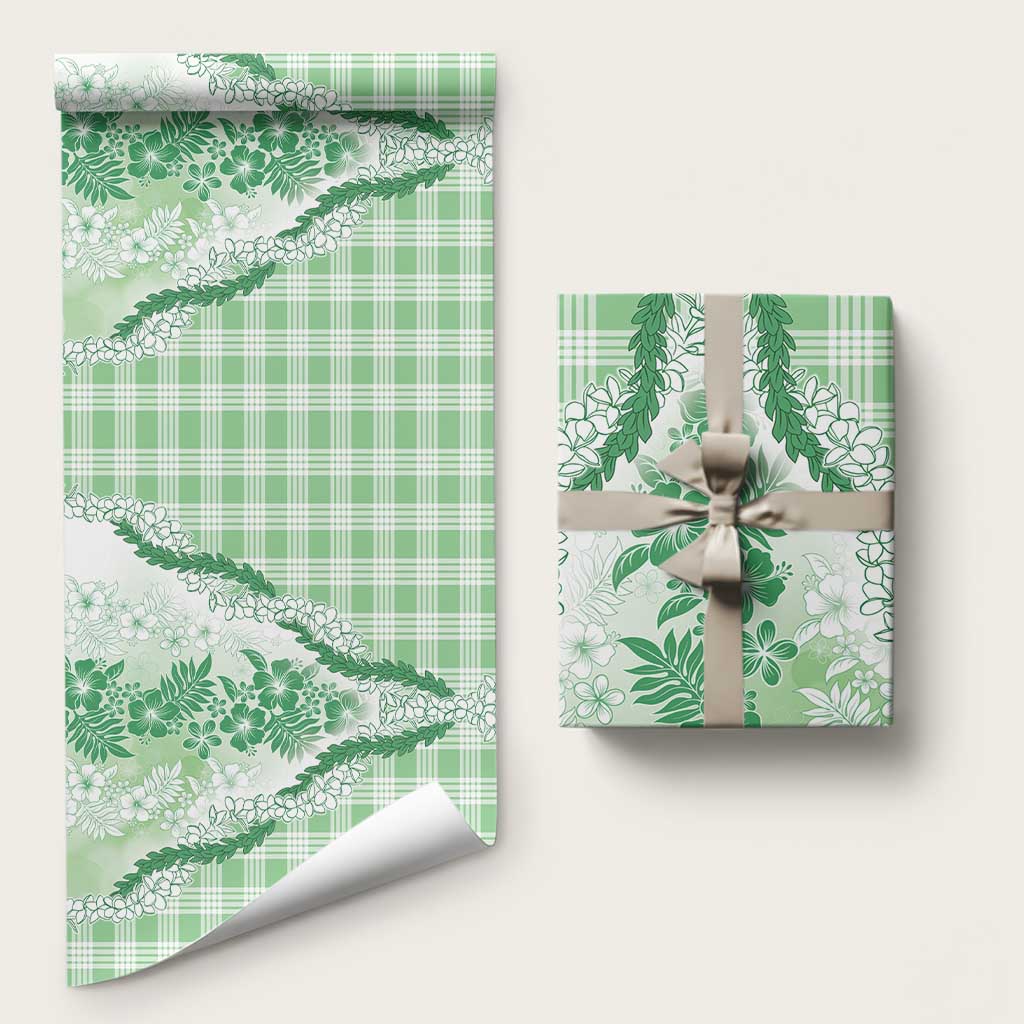 Aloha Hawaii Palaka Wrapping Paper Green Plumeria Lei LT05 58" × 23" Green - Polynesian Pride