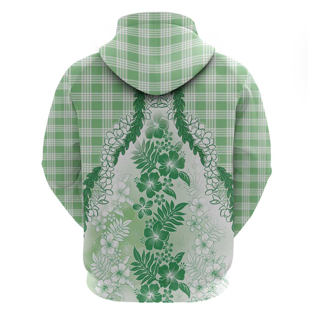 Aloha Hawaii Palaka Zip Hoodie Green Plumeria Lei - Polynesian Pride