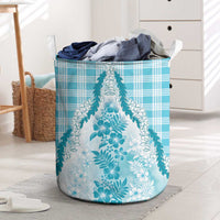 Aloha Hawaii Palaka Laundry Basket Blue Plumeria Lei - Polynesian Pride