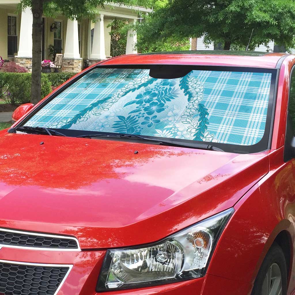 Aloha Hawaii Palaka Auto Sun Shade Blue Plumeria Lei - Polynesian Pride