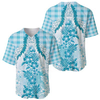 Aloha Hawaii Palaka Baseball Jersey Blue Plumeria Lei - Polynesian Pride