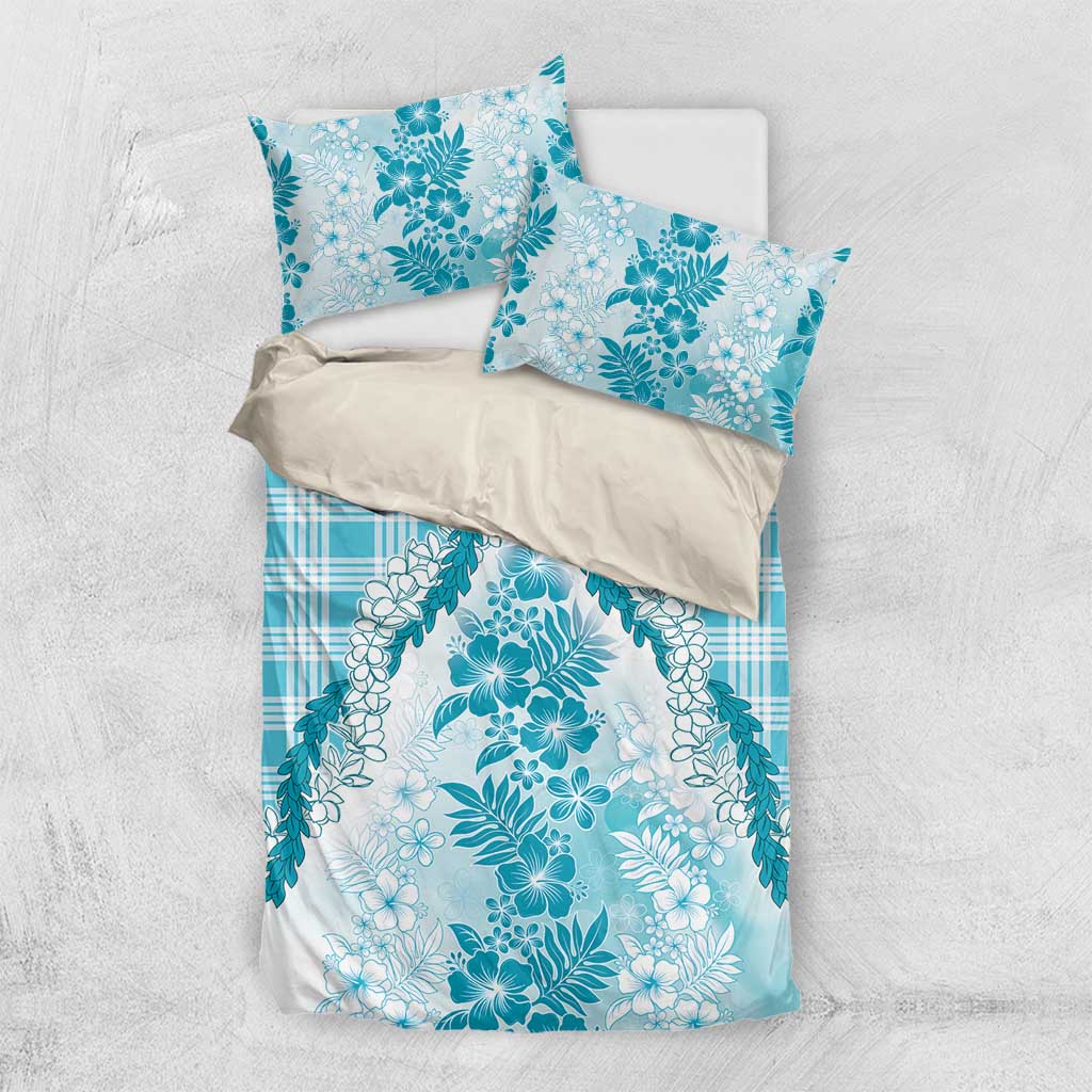 Aloha Hawaii Palaka Bedding Set Blue Plumeria Lei - Polynesian Pride