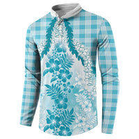 Aloha Hawaii Palaka Button Sweatshirt Blue Plumeria Lei - Polynesian Pride