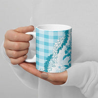 Aloha Hawaii Palaka Ceramic Mug Blue Plumeria Lei - Polynesian Pride