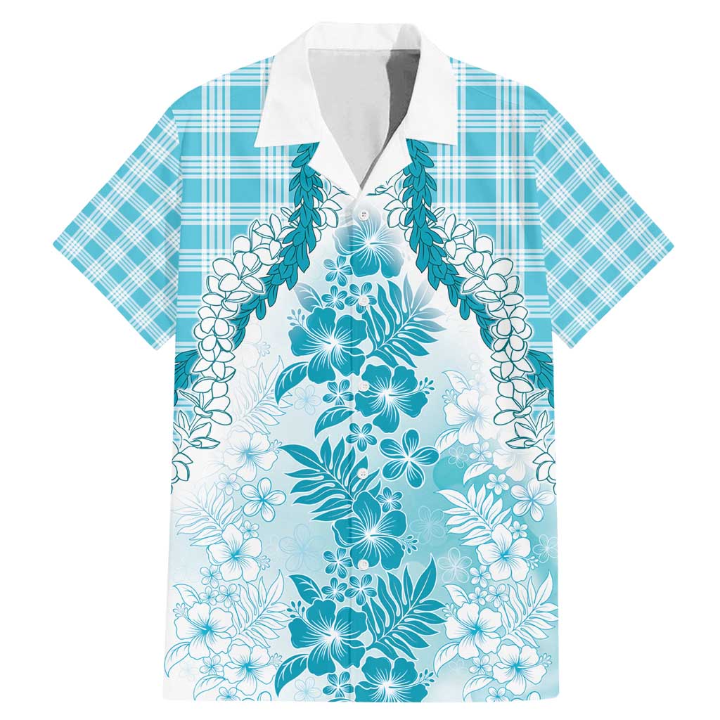 Aloha Hawaii Palaka Family Matching Mermaid Dress and Hawaiian Shirt Blue Plumeria Lei - Polynesian Pride