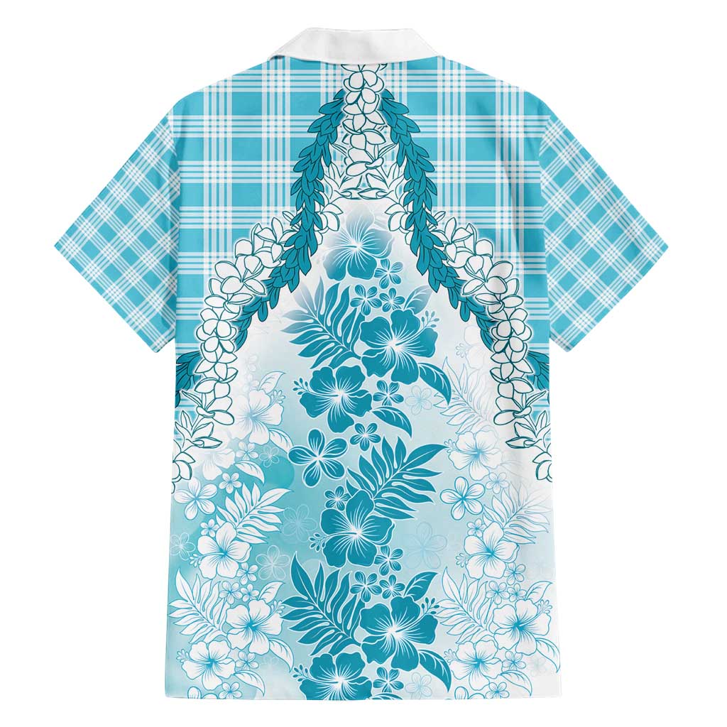 Aloha Hawaii Palaka Family Matching Puletasi and Hawaiian Shirt Blue Plumeria Lei - Polynesian Pride