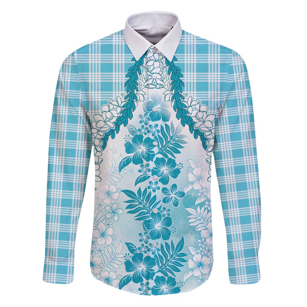 Aloha Hawaii Palaka Family Matching Puletasi and Hawaiian Shirt Blue Plumeria Lei - Polynesian Pride