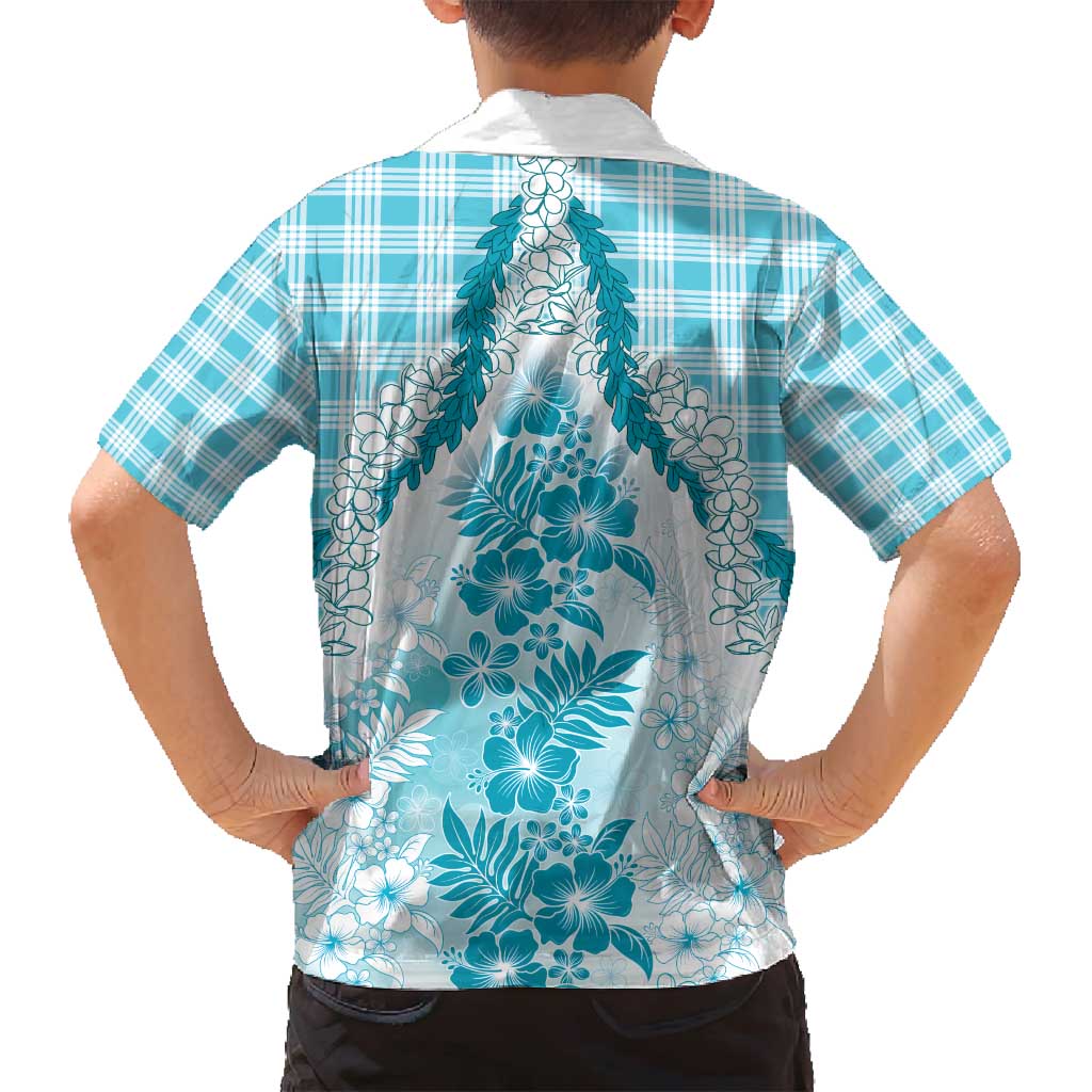 Aloha Hawaii Palaka Family Matching Summer Maxi Dress and Hawaiian Shirt Blue Plumeria Lei - Polynesian Pride