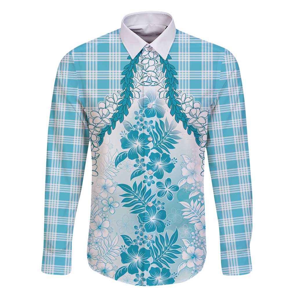 Aloha Hawaii Palaka Family Matching Tank Maxi Dress and Hawaiian Shirt Blue Plumeria Lei - Polynesian Pride