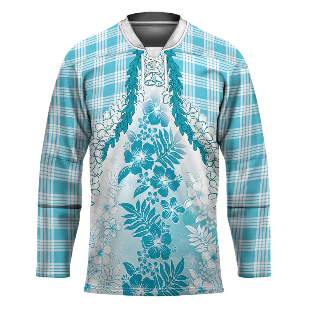 Aloha Hawaii Palaka Hockey Jersey Blue Plumeria Lei - Polynesian Pride