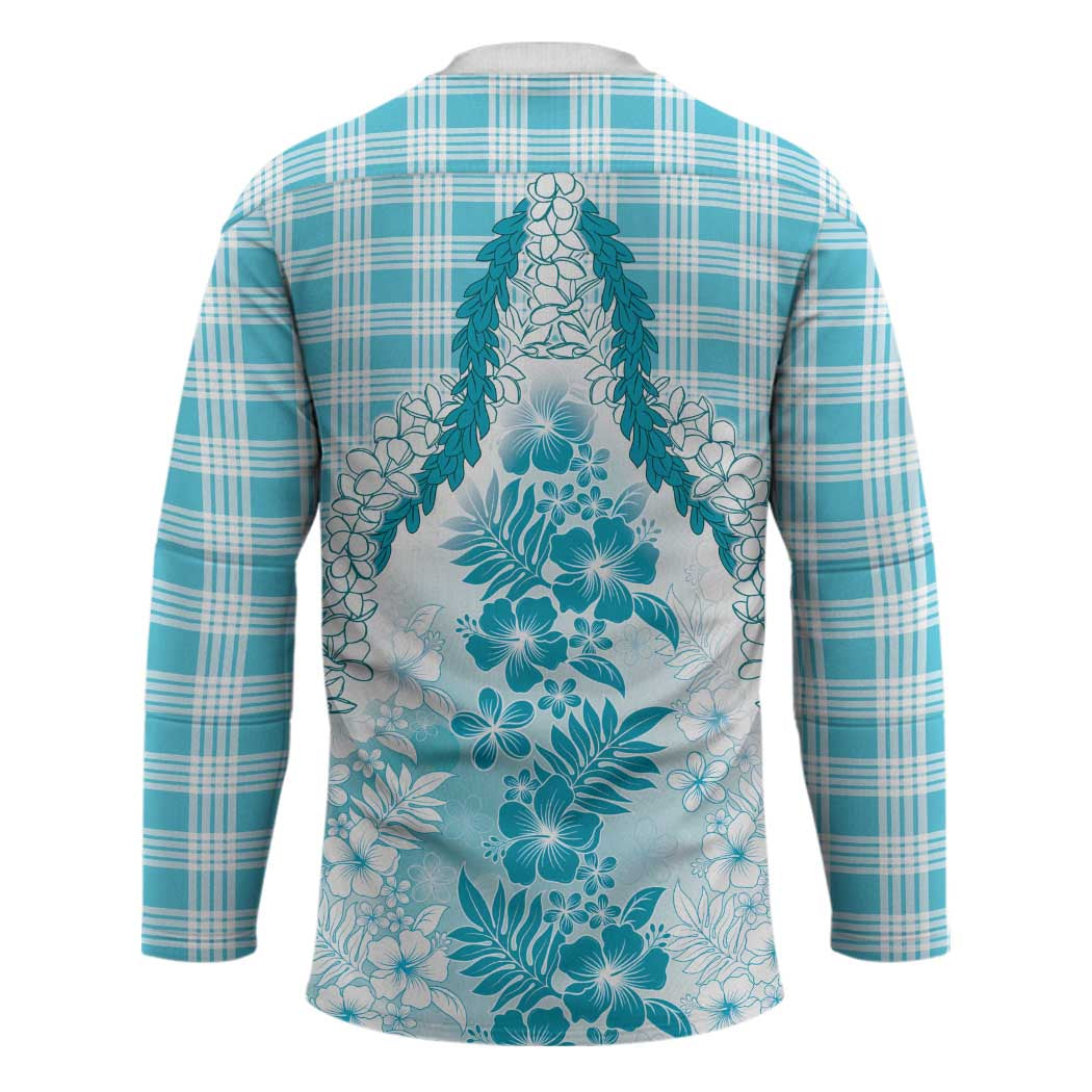 Aloha Hawaii Palaka Hockey Jersey Blue Plumeria Lei - Polynesian Pride