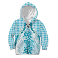 Aloha Hawaii Palaka Kid Hoodie Blue Plumeria Lei - Polynesian Pride