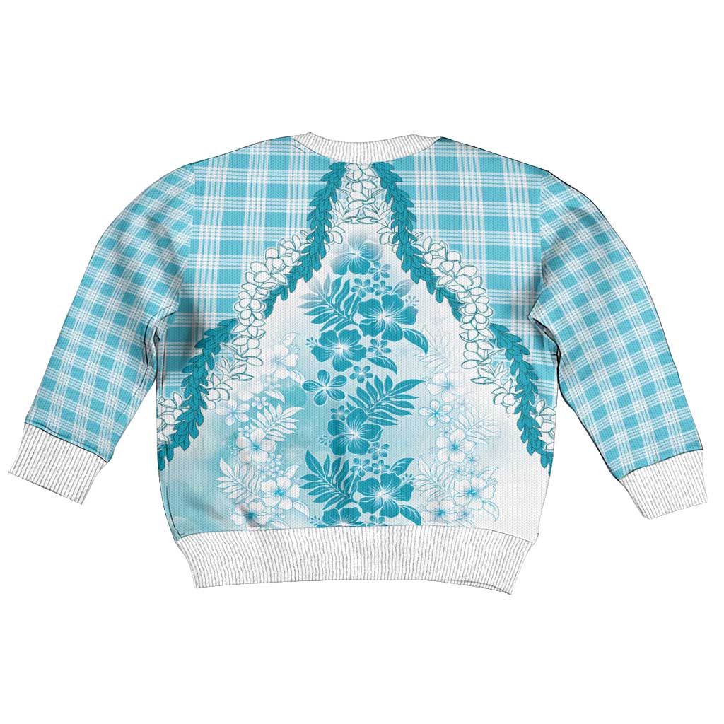 Aloha Hawaii Palaka Kid Ugly Christmas Sweater Blue Plumeria Lei - Polynesian Pride