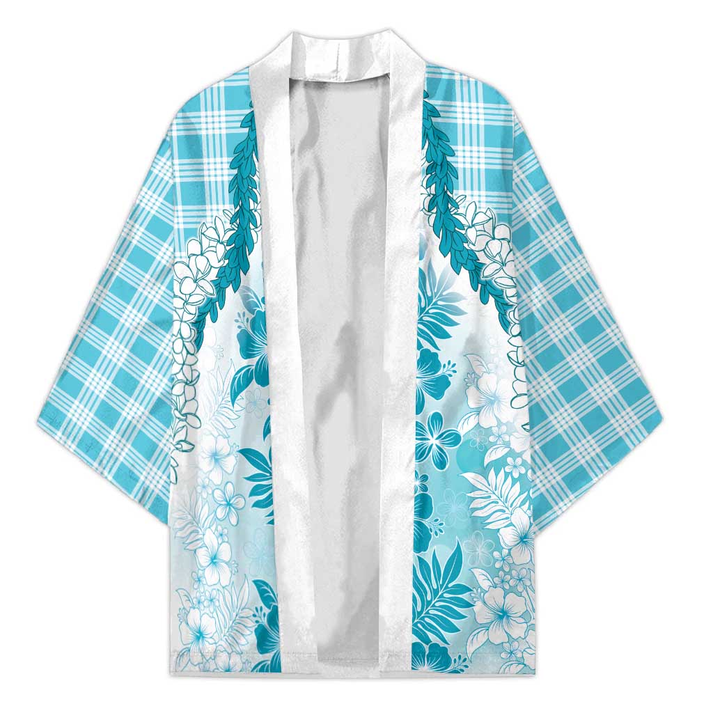 Aloha Hawaii Palaka Kimono Blue Plumeria Lei - Polynesian Pride