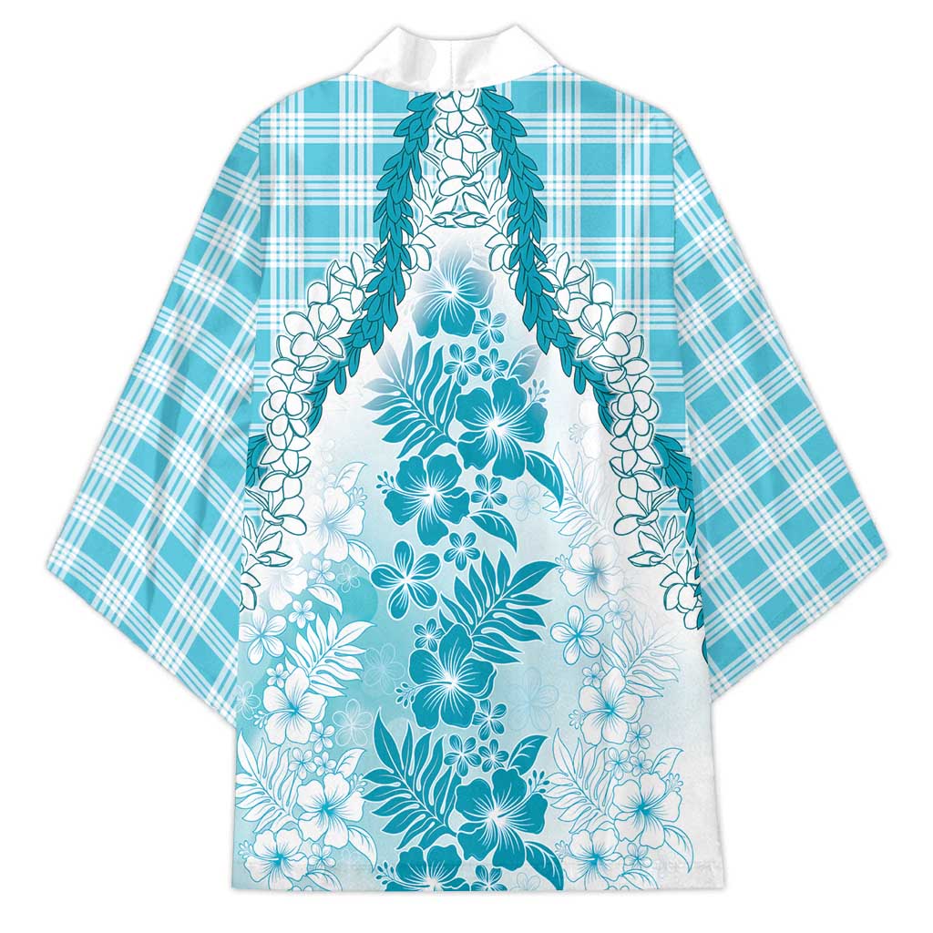 Aloha Hawaii Palaka Kimono Blue Plumeria Lei - Polynesian Pride