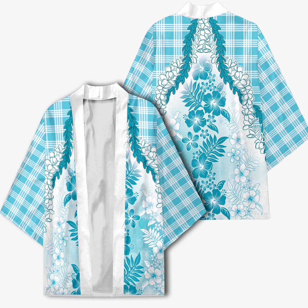 Aloha Hawaii Palaka Kimono Blue Plumeria Lei - Polynesian Pride