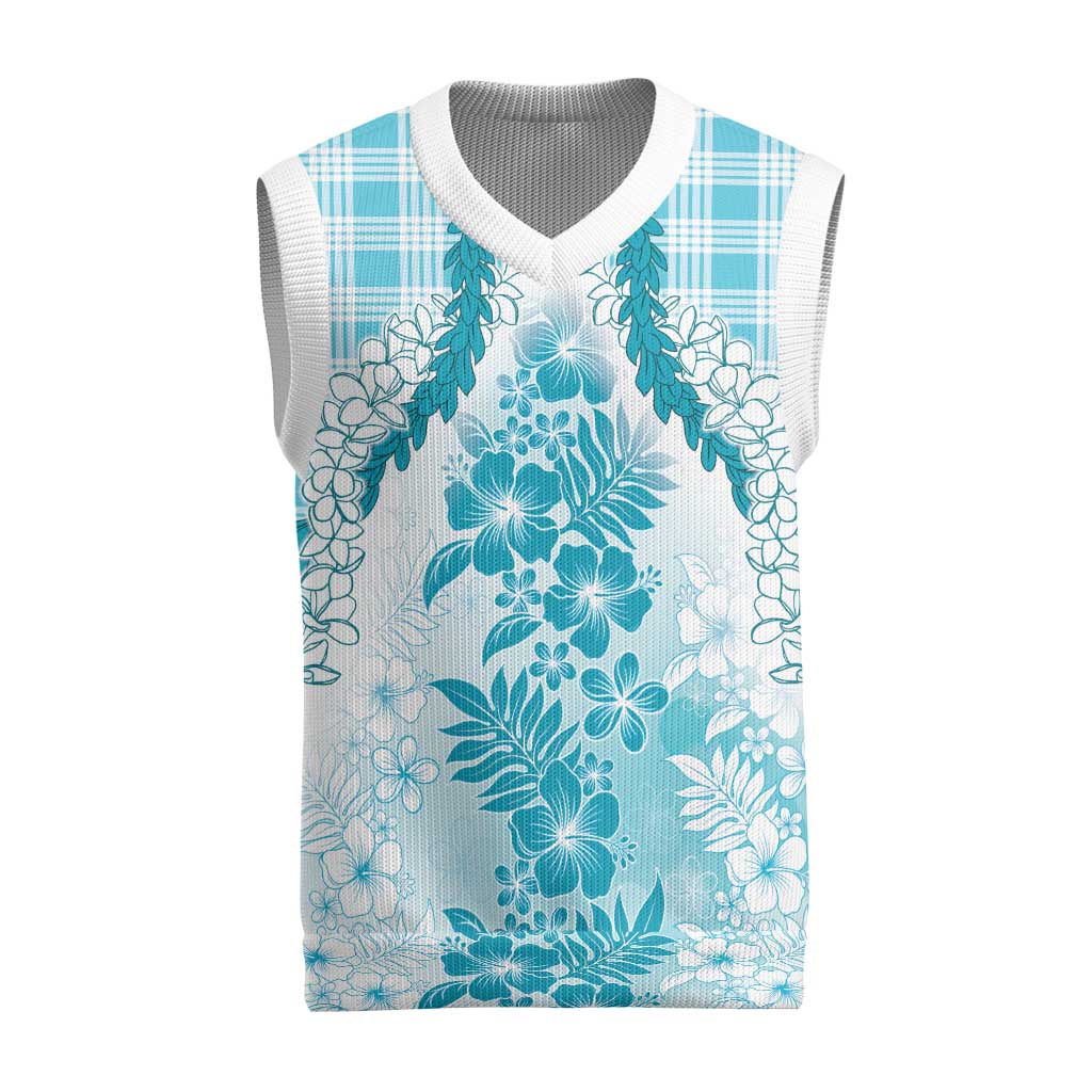 Aloha Hawaii Palaka Christmas Knitted V-Neck Vest Blue Plumeria Lei - Polynesian Pride