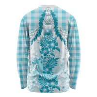 Aloha Hawaii Palaka Long Sleeve Shirt Blue Plumeria Lei - Polynesian Pride