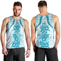 Aloha Hawaii Palaka Men Tank Top Blue Plumeria Lei - Polynesian Pride