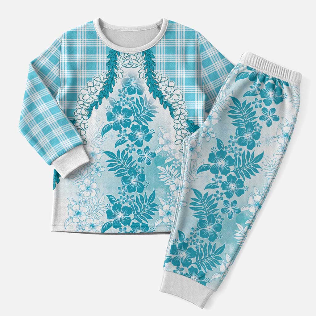 Aloha Hawaii Palaka Christmas Pajama Set Blue Plumeria Lei - Polynesian Pride