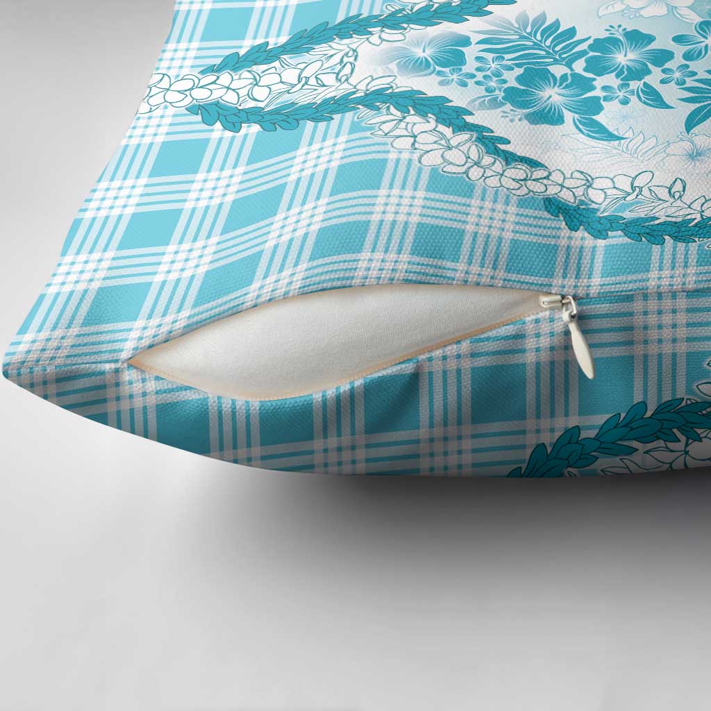 Aloha Hawaii Palaka Pillow Cover Blue Plumeria Lei - Polynesian Pride