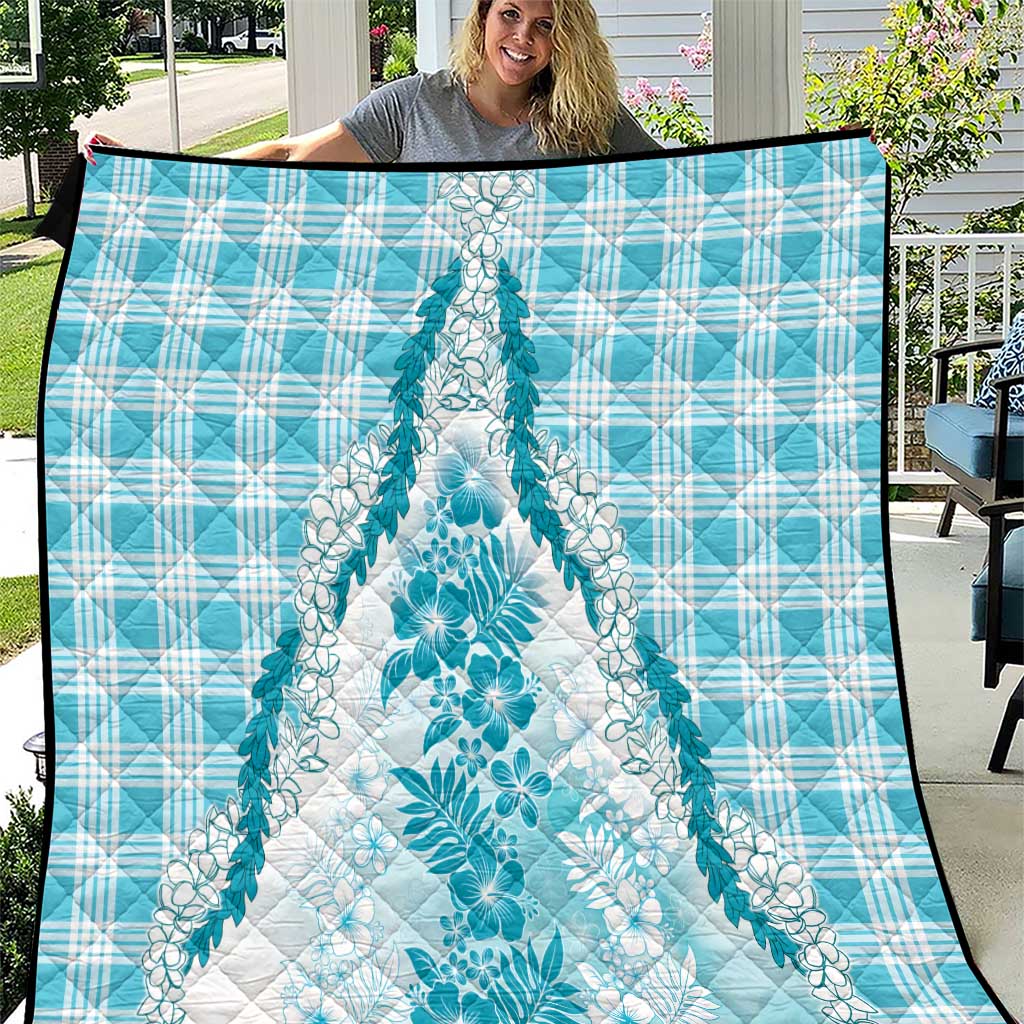 Aloha Hawaii Palaka Quilt Blue Plumeria Lei - Polynesian Pride