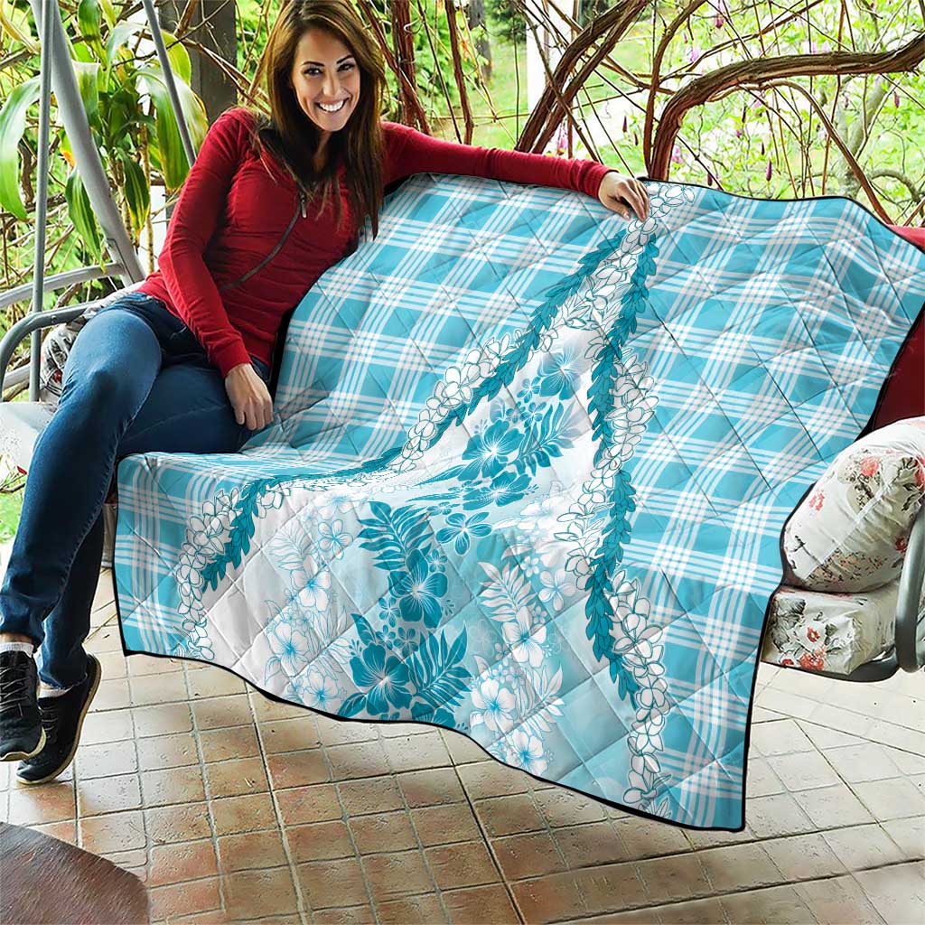 Aloha Hawaii Palaka Quilt Blue Plumeria Lei - Polynesian Pride