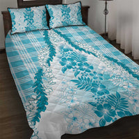 Aloha Hawaii Palaka Quilt Bed Set Blue Plumeria Lei - Polynesian Pride