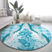 Aloha Hawaii Palaka Round Carpet Blue Plumeria Lei - Polynesian Pride