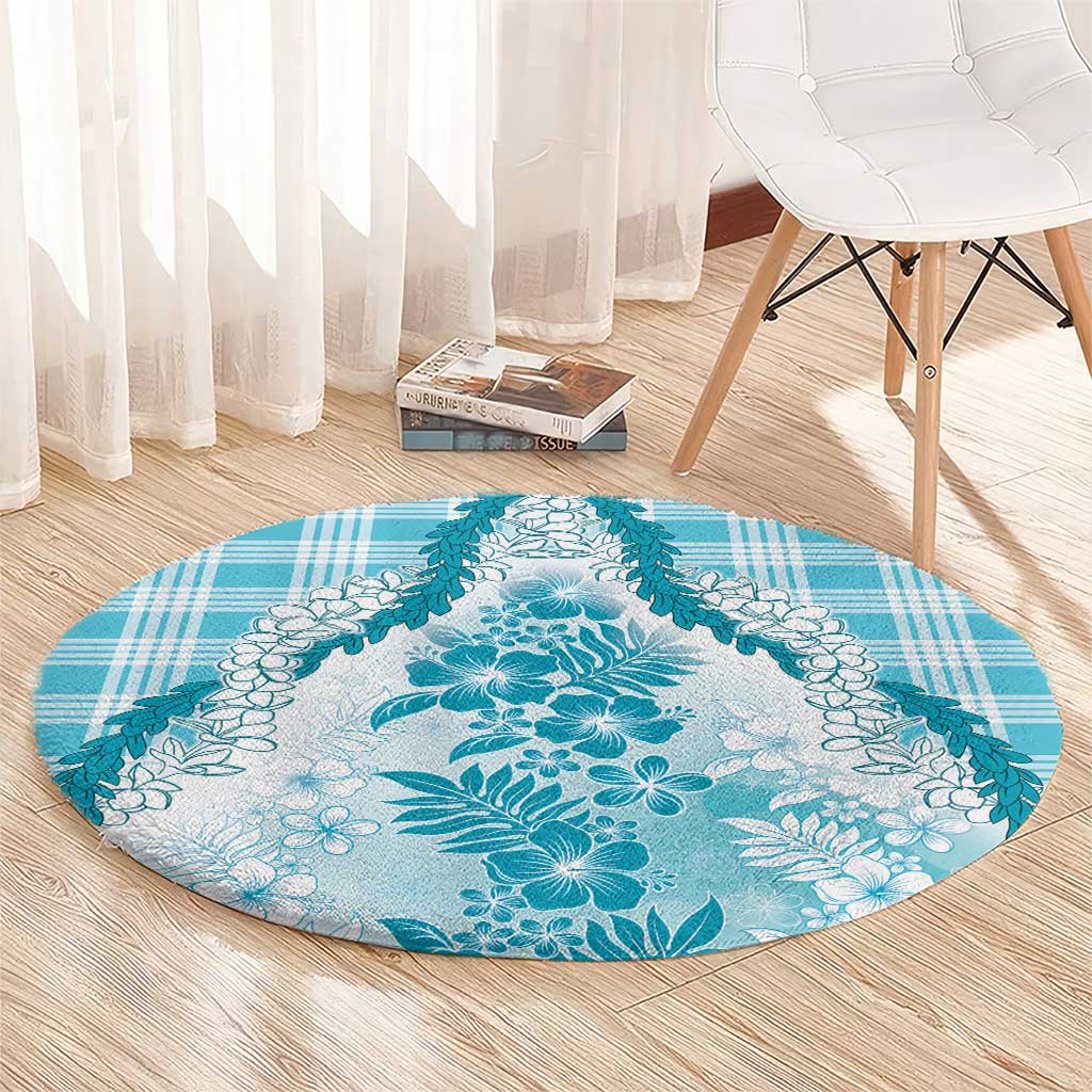 Aloha Hawaii Palaka Round Carpet Blue Plumeria Lei - Polynesian Pride