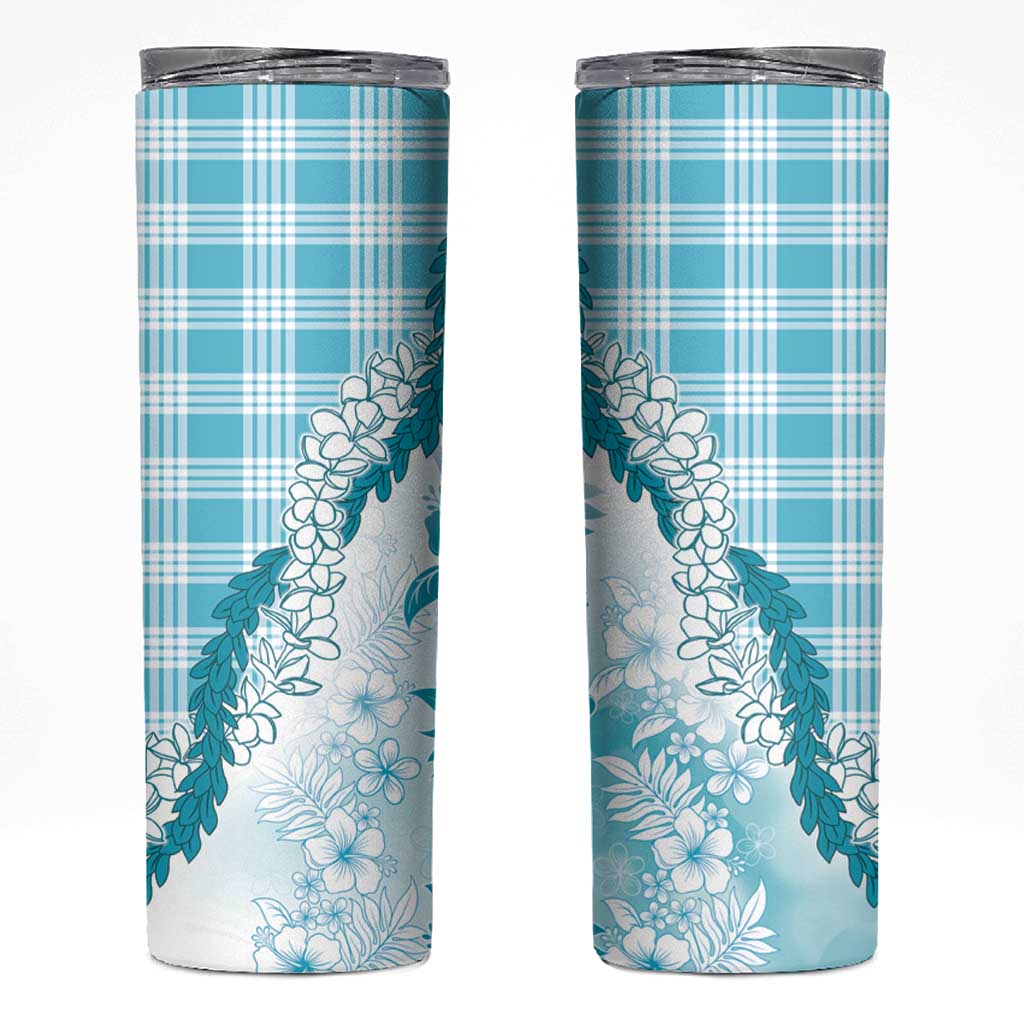Aloha Hawaii Palaka Skinny Tumbler Blue Plumeria Lei - Polynesian Pride