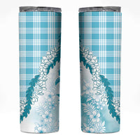 Aloha Hawaii Palaka Skinny Tumbler Blue Plumeria Lei - Polynesian Pride