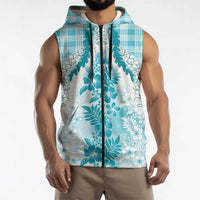 Aloha Hawaii Palaka Sleeveless Zip Hoodie Blue Plumeria Lei LT05