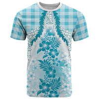 Aloha Hawaii Palaka T Shirt Blue Plumeria Lei - Polynesian Pride