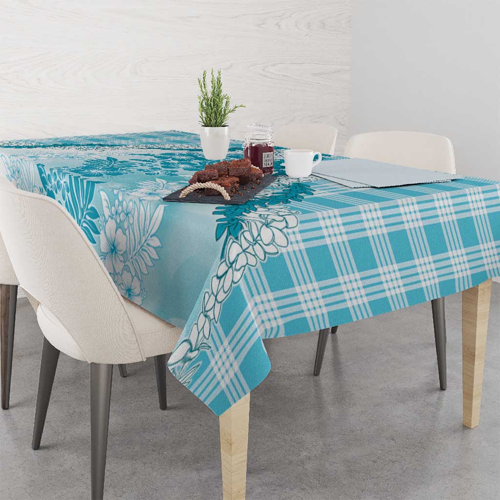 Aloha Hawaii Palaka Tablecloth Blue Plumeria Lei - Polynesian Pride