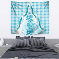 Aloha Hawaii Palaka Tapestry Blue Plumeria Lei - Polynesian Pride