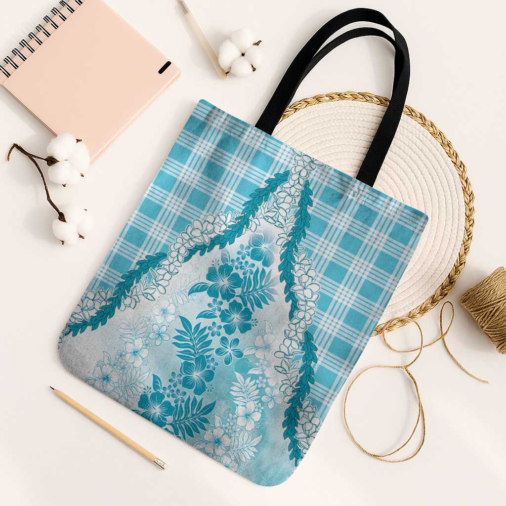 Aloha Hawaii Palaka Tote Bag Blue Plumeria Lei - Polynesian Pride