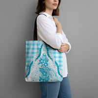 Aloha Hawaii Palaka Tote Bag Blue Plumeria Lei - Polynesian Pride