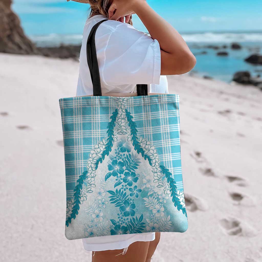 Aloha Hawaii Palaka Tote Bag Blue Plumeria Lei - Polynesian Pride