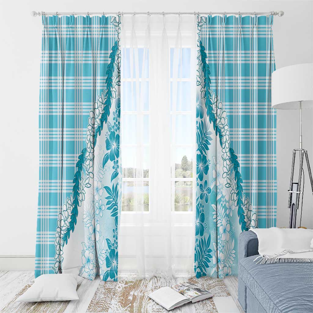 Aloha Hawaii Palaka Window Curtain Blue Plumeria Lei - Polynesian Pride