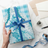 Aloha Hawaii Palaka Wrapping Paper Blue Plumeria Lei