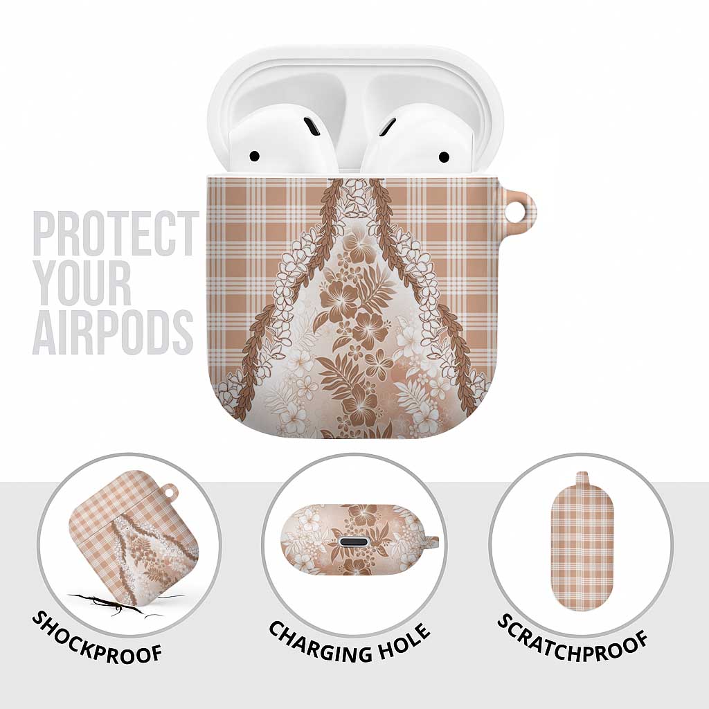 Aloha Hawaii Palaka AirPods Case Beige Plumeria Lei - Polynesian Pride